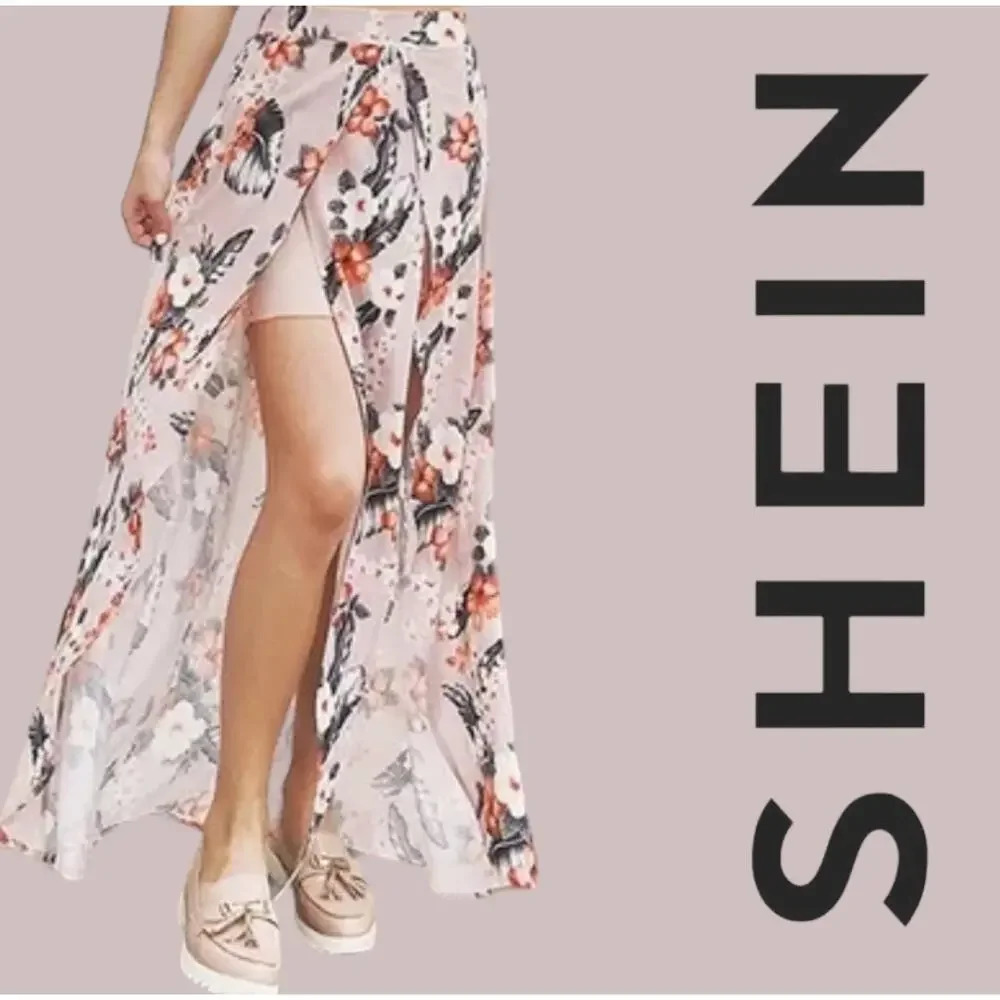SHEIN Women's pink floral fly-away lined maxi skirt - small - Picture 11 of 11